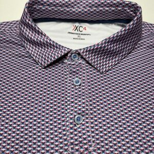 Johnston & Murphy XC4 Mens XL Polo Shirt Red Blue Geometric Stretch Golf Top